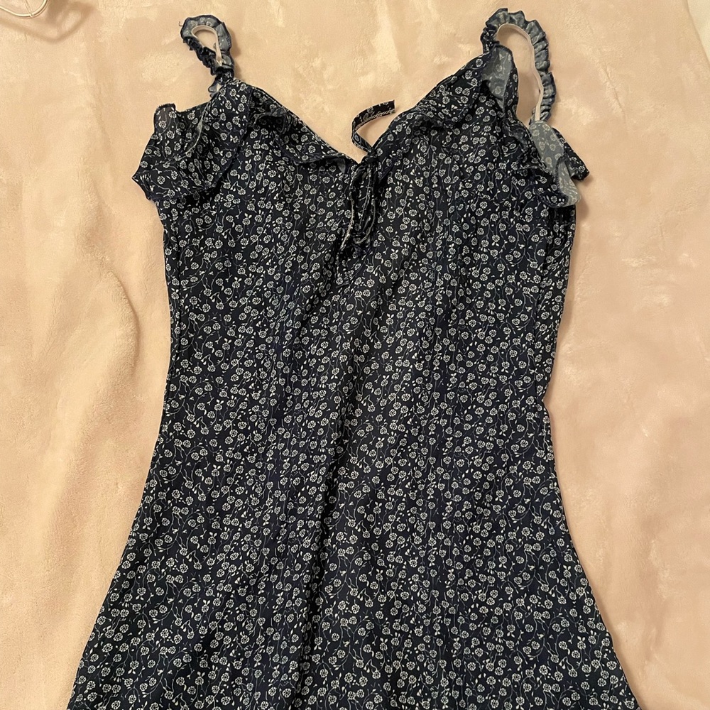 Navy Blue and White Floral Summer Mini Dress Size S
